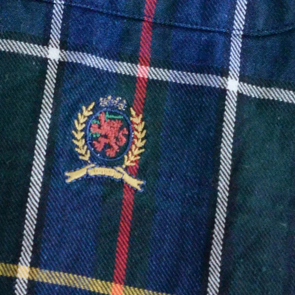 VTG 90'S Tommy Hilfiger Blue And Green Cross Pattern Cotton Button Down Shirt XL - Picture 5 of 10